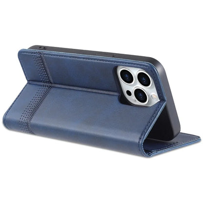 AZNS For iPhone 16 Pro Case Hidden Magnetic PU Leather Phone Cover Cowhide Texture
