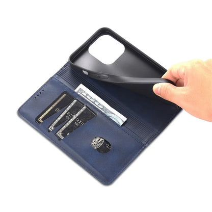 AZNS For iPhone 16 Pro Case Hidden Magnetic PU Leather Phone Cover Cowhide Texture