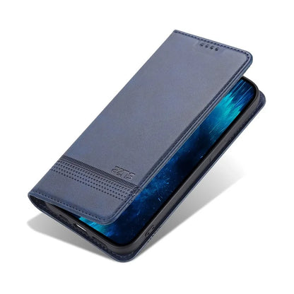 AZNS For iPhone 16 Pro Case Hidden Magnetic PU Leather Phone Cover Cowhide Texture