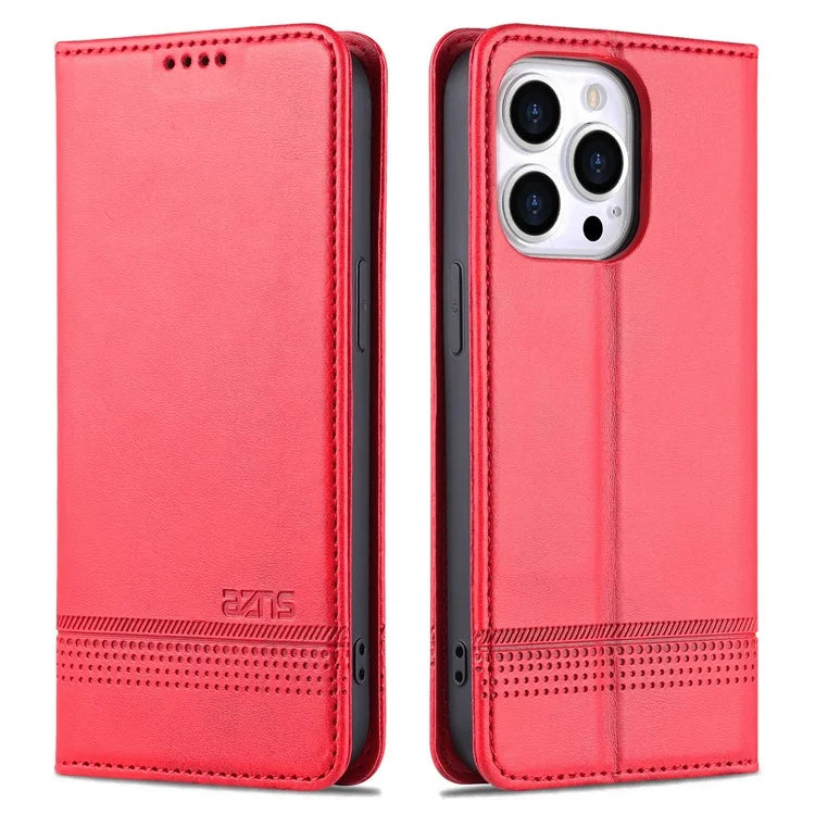 AZNS For iPhone 16 Pro Case Hidden Magnetic PU Leather Phone Cover Cowhide Texture