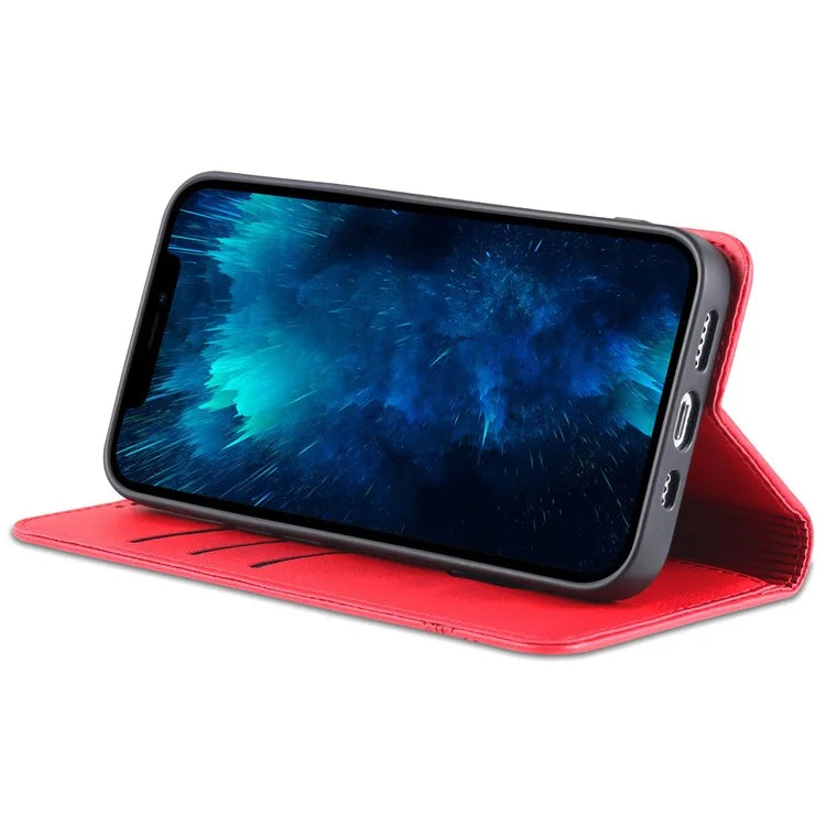 AZNS For iPhone 16 Pro Case Hidden Magnetic PU Leather Phone Cover Cowhide Texture