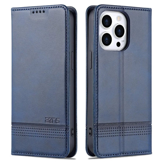 AZNS For iPhone 16 Pro Max Case Folio Wallet PU Leather Phone Cover Cowhide Texture