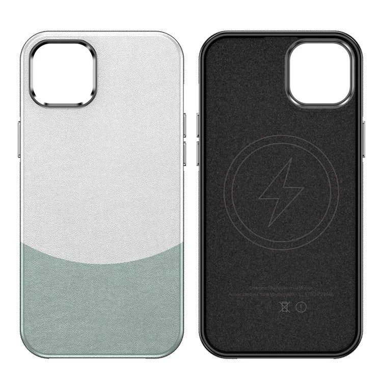 For iPhone 15 Case Leather Coated PC+TPU Phone Cover Compatible with MagSafe