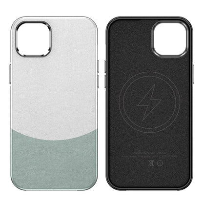 For iPhone 15 Case Leather Coated PC+TPU Phone Cover Compatible with MagSafe