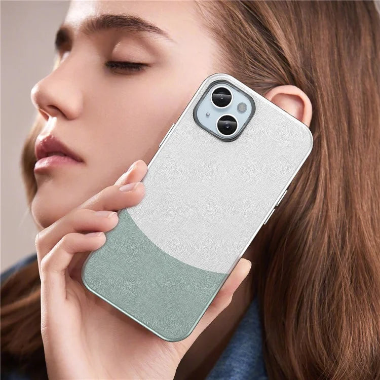 For iPhone 15 Case Leather Coated PC+TPU Phone Cover Compatible with MagSafe