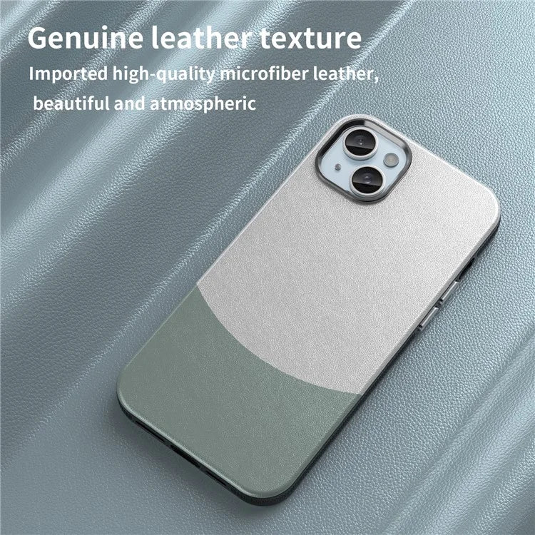 For iPhone 15 Case Leather Coated PC+TPU Phone Cover Compatible with MagSafe