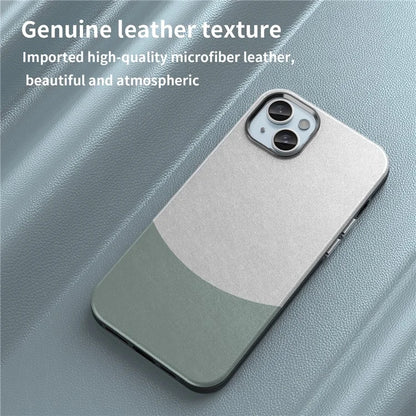 For iPhone 15 Case Leather Coated PC+TPU Phone Cover Compatible with MagSafe