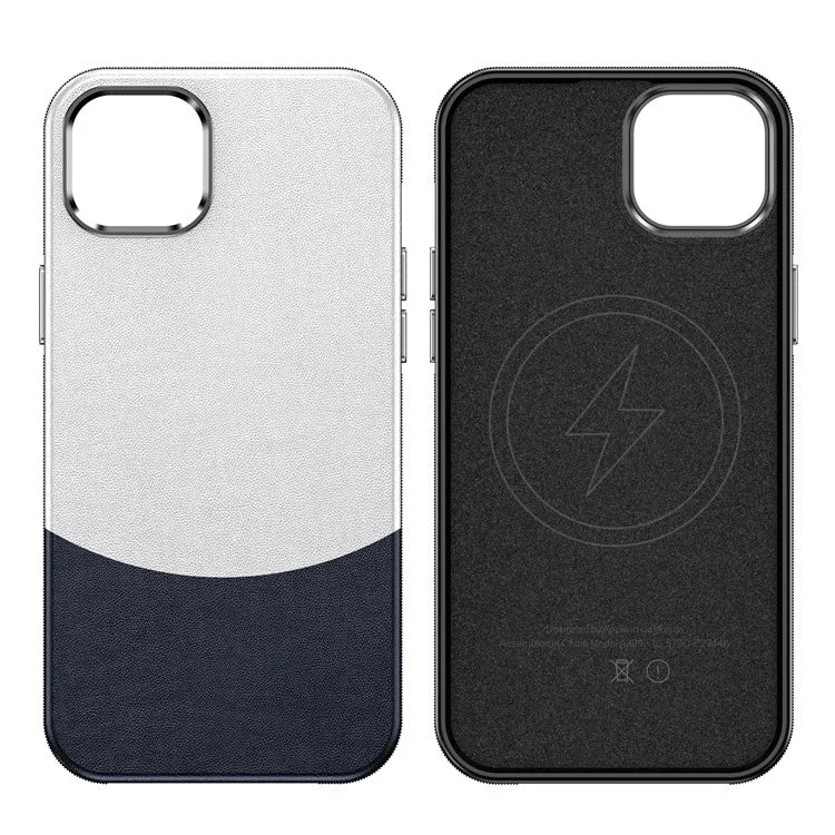 For iPhone 15 Case Leather Coated PC+TPU Phone Cover Compatible with MagSafe