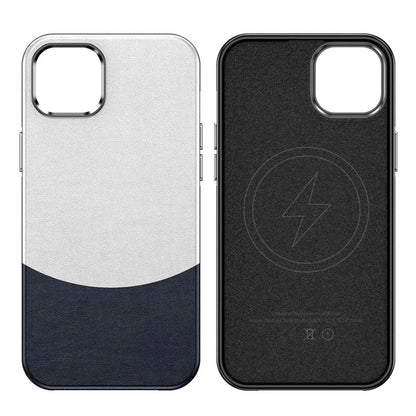 For iPhone 15 Case Leather Coated PC+TPU Phone Cover Compatible with MagSafe