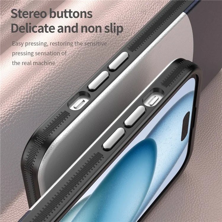 For iPhone 15 Case Leather Coated PC+TPU Phone Cover Compatible with MagSafe