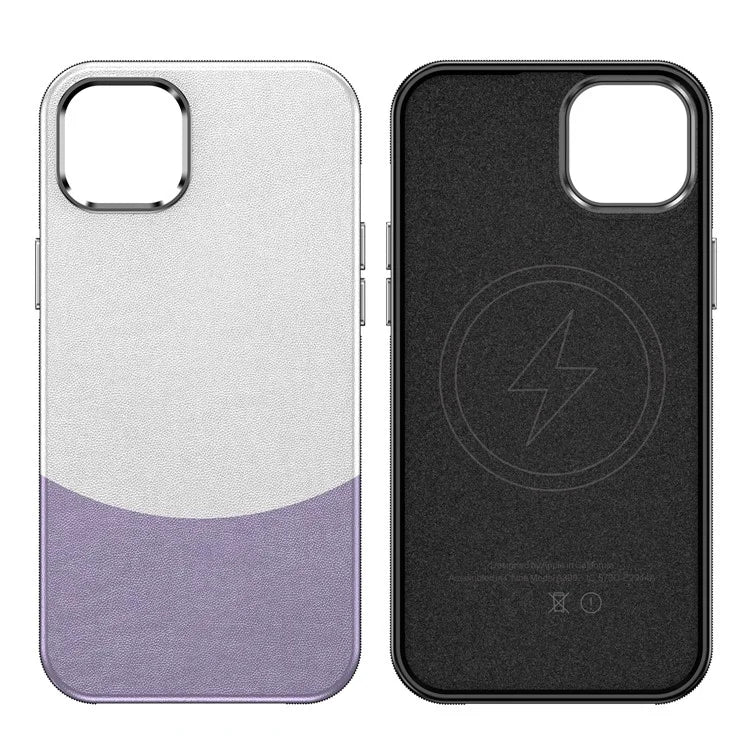 For iPhone 15 Case Leather Coated PC+TPU Phone Cover Compatible with MagSafe