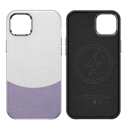 For iPhone 15 Case Leather Coated PC+TPU Phone Cover Compatible with MagSafe