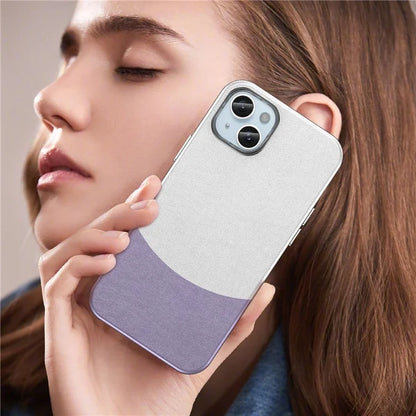 For iPhone 15 Case Leather Coated PC+TPU Phone Cover Compatible with MagSafe