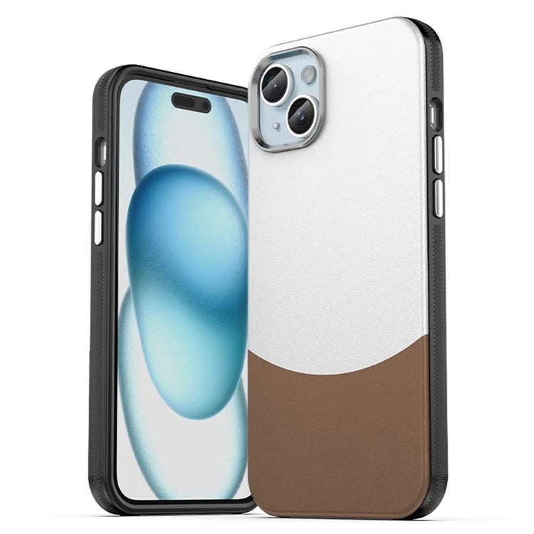 For iPhone 15 Case Leather Coated PC+TPU Phone Cover Compatible with MagSafe