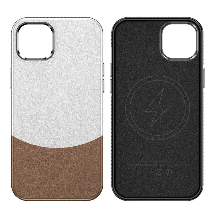 For iPhone 15 Case Leather Coated PC+TPU Phone Cover Compatible with MagSafe