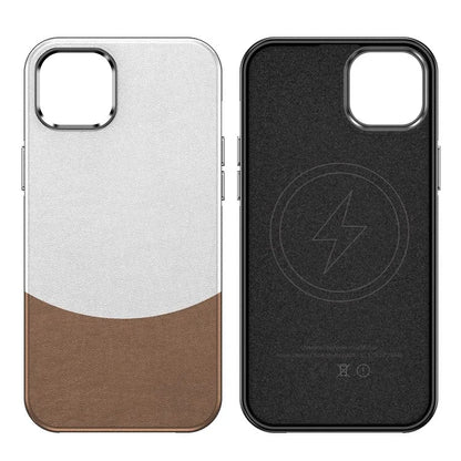 For iPhone 15 Case Leather Coated PC+TPU Phone Cover Compatible with MagSafe