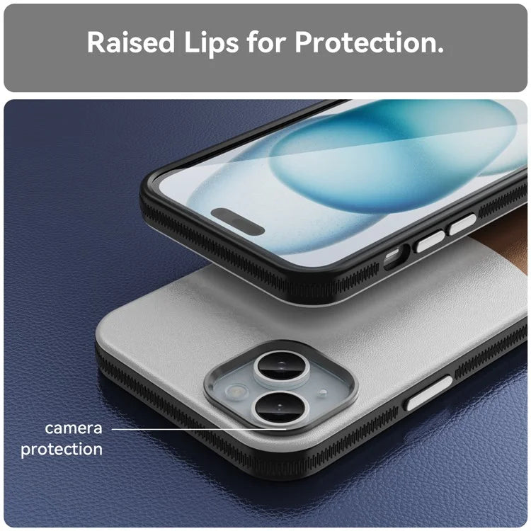 For iPhone 15 Case Leather Coated PC+TPU Phone Cover Compatible with MagSafe