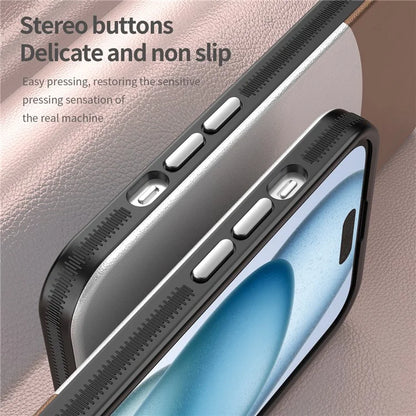 For iPhone 15 Case Leather Coated PC+TPU Phone Cover Compatible with MagSafe