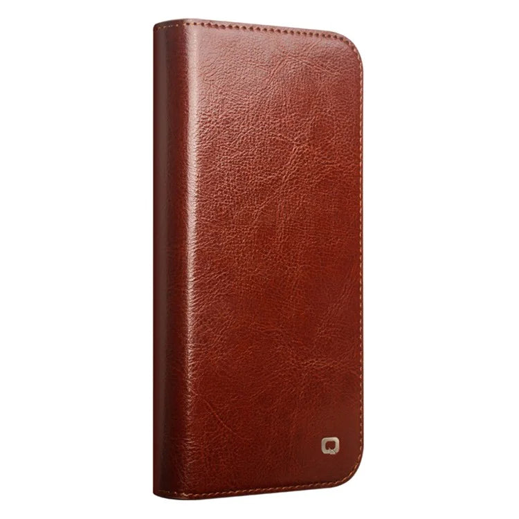 QIALINO For iPhone 16 Pro Max Case Genuine Cow Leather Card Slots Phone Cover