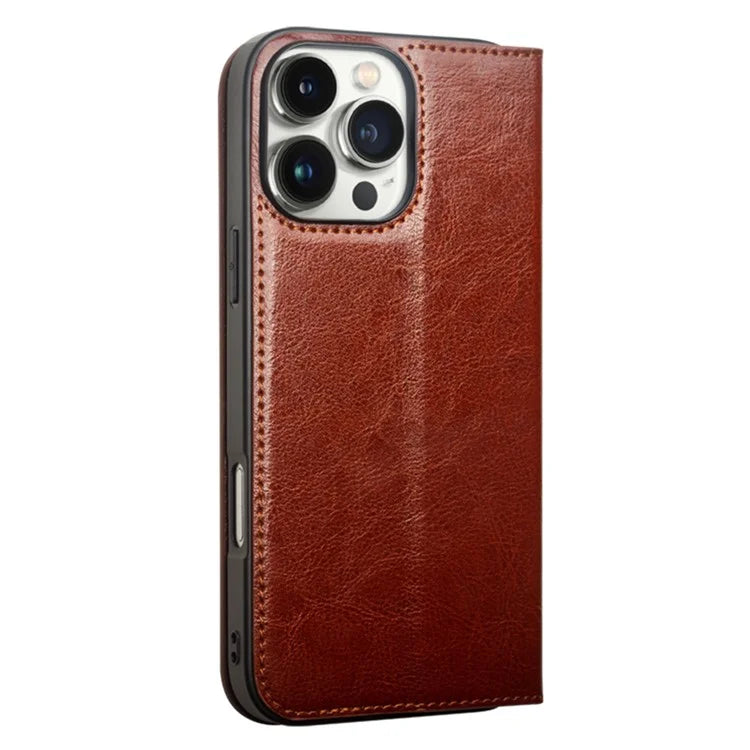 QIALINO For iPhone 16 Pro Max Case Genuine Cow Leather Card Slots Phone Cover