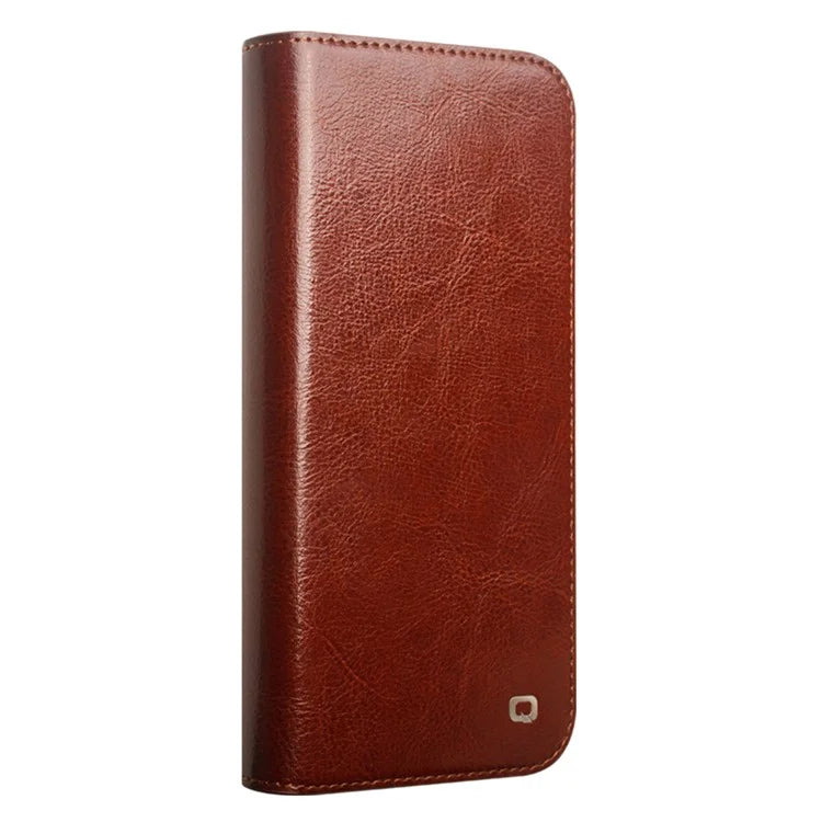 QIALINO For iPhone 16 Plus Case Card Holder Genuine Cow Leather Stand Phone Cover