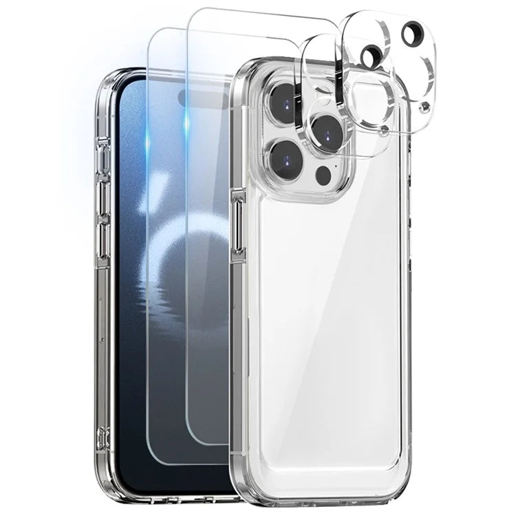 NORTHJO 5 in 1 For iPhone 16 Pro Max Case Clear PC+TPU Phone Cover with 2 Screen Film, 2 Lens Film