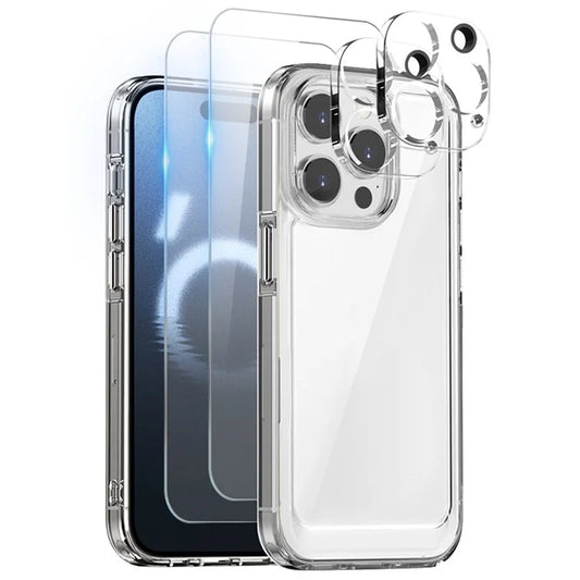 NORTHJO 5 in 1 For iPhone 16 Pro Max Case Clear PC+TPU Phone Cover with 2 Screen Film, 2 Lens Film
