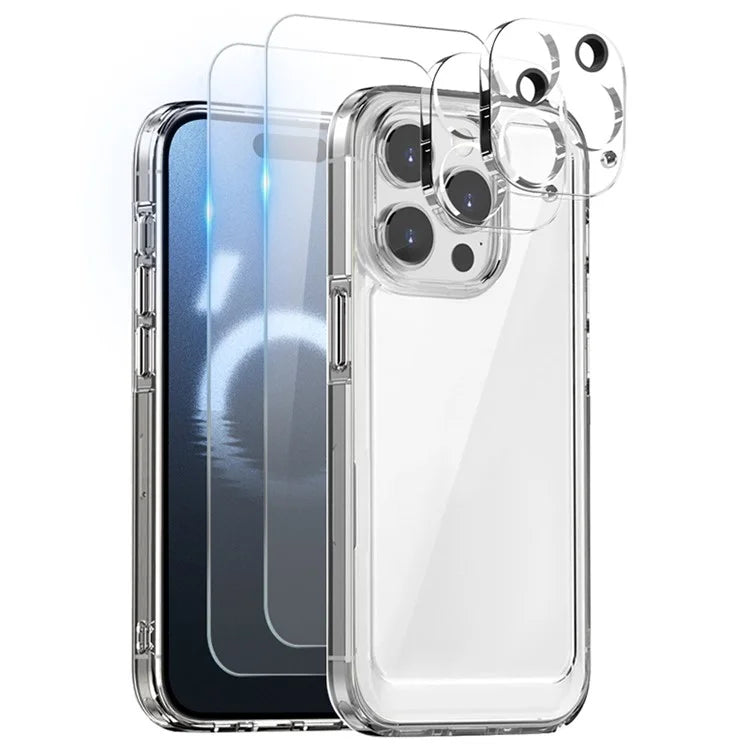 NORTHJO 5 in 1 For iPhone 16 Pro Case PC+TPU Phone Cover with 2 Screen Protector, 2 Lens Protector