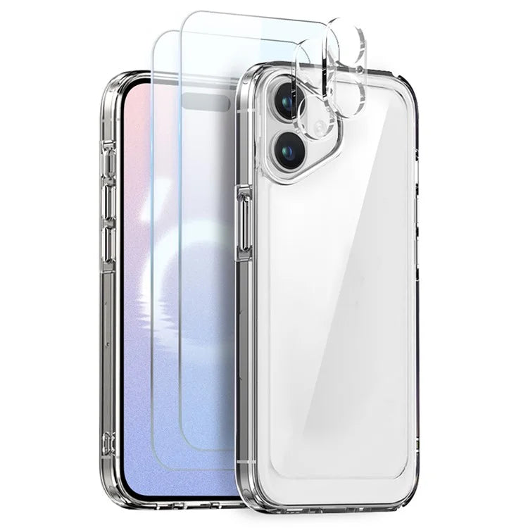 NORTHJO 5 in 1 For iPhone 16 Plus Clear Case PC+TPU Cover with 2 Screen Protector, 2 Lens Film