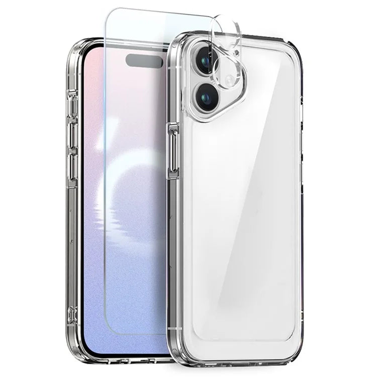 NORTHJO For iPhone 16 Plus Clear Case PC+TPU Phone Cover Set with Screen Protector, Camera Lens Film