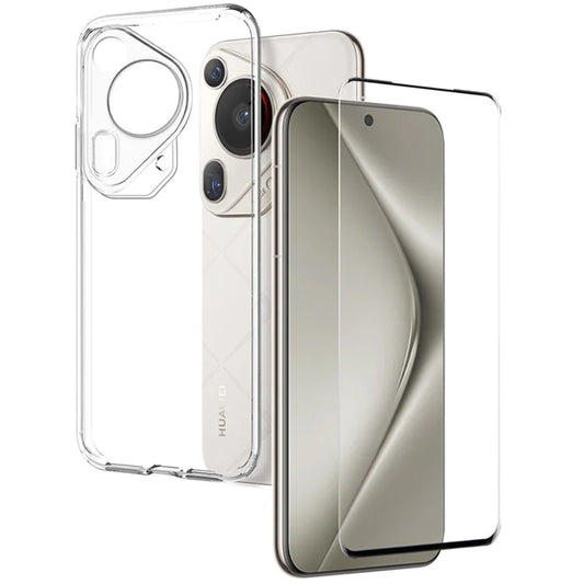 NORTHJO For Huawei Pura 70 Ultra Case Clear TPU Phone Cover with 3D Curved Tempered Glass Film