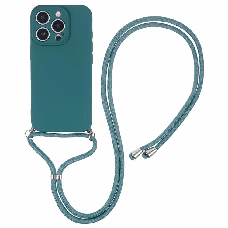 For iPhone 16 Pro Max Case Fiber Lining TPU Shockproof Phone Cover with Crossbody Lanyard