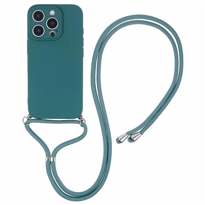 For iPhone 16 Pro Max Case Fiber Lining TPU Shockproof Phone Cover with Crossbody Lanyard