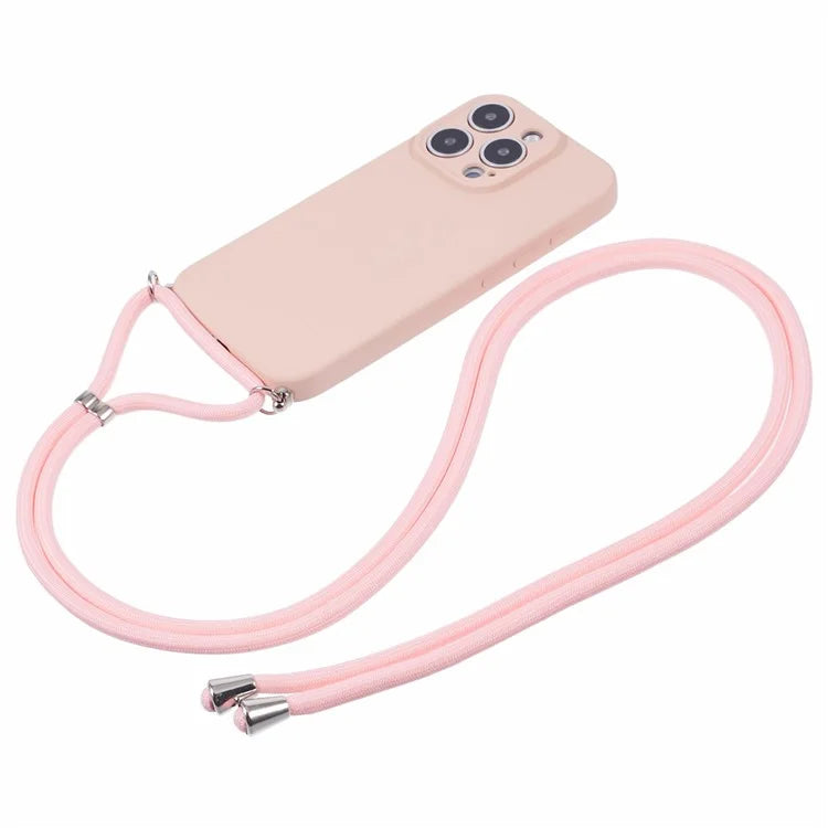 For iPhone 16 Pro Max Case Fiber Lining TPU Shockproof Phone Cover with Crossbody Lanyard