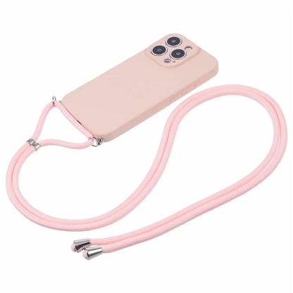 For iPhone 16 Pro Max Case Fiber Lining TPU Shockproof Phone Cover with Crossbody Lanyard