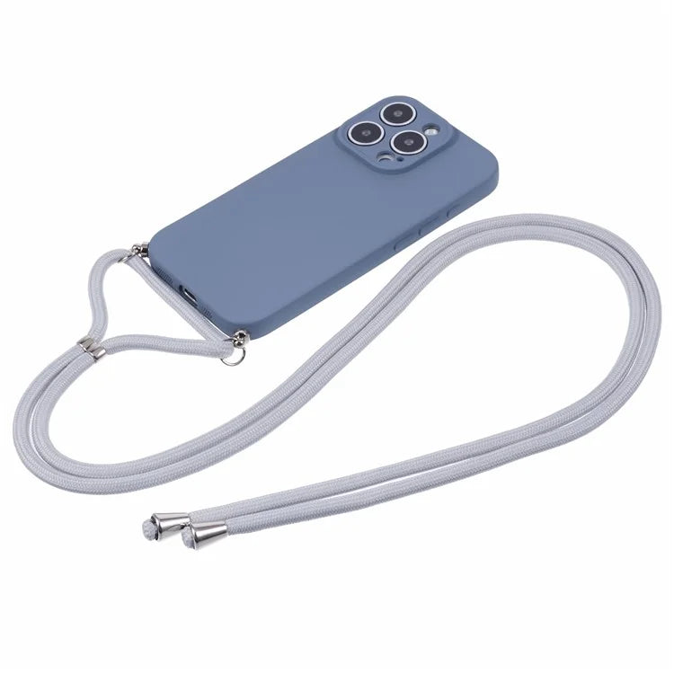For iPhone 16 Pro Max Case Fiber Lining TPU Shockproof Phone Cover with Crossbody Lanyard