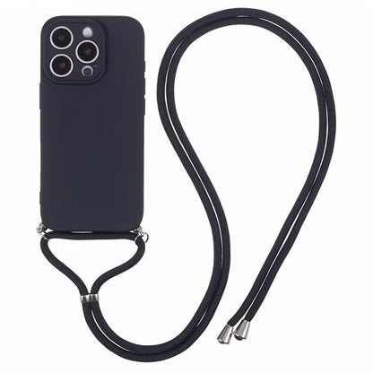 For iPhone 16 Pro Max Case Fiber Lining TPU Shockproof Phone Cover with Crossbody Lanyard