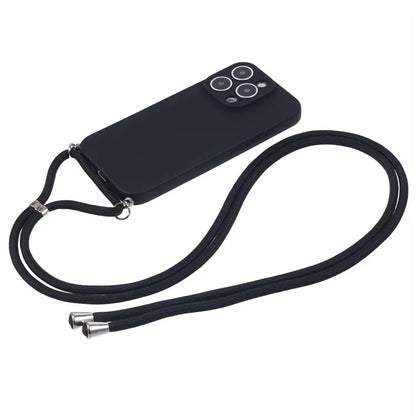 For iPhone 16 Pro Max Case Fiber Lining TPU Shockproof Phone Cover with Crossbody Lanyard
