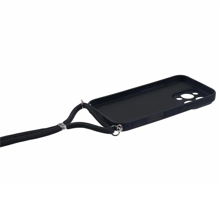 For iPhone 16 Pro Max Case Fiber Lining TPU Shockproof Phone Cover with Crossbody Lanyard
