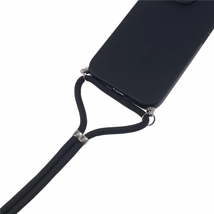 For iPhone 16 Pro Max Case Fiber Lining TPU Shockproof Phone Cover with Crossbody Lanyard