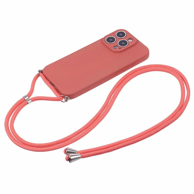 For iPhone 16 Pro Max Case Fiber Lining TPU Shockproof Phone Cover with Crossbody Lanyard