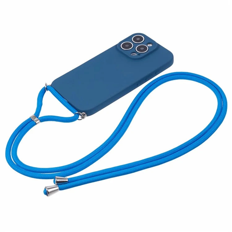 For iPhone 16 Pro Max Case Fiber Lining TPU Shockproof Phone Cover with Crossbody Lanyard