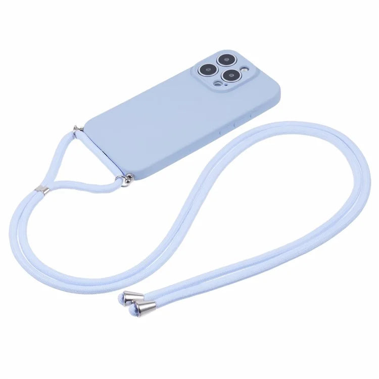 For iPhone 16 Pro Max Case Fiber Lining TPU Shockproof Phone Cover with Crossbody Lanyard