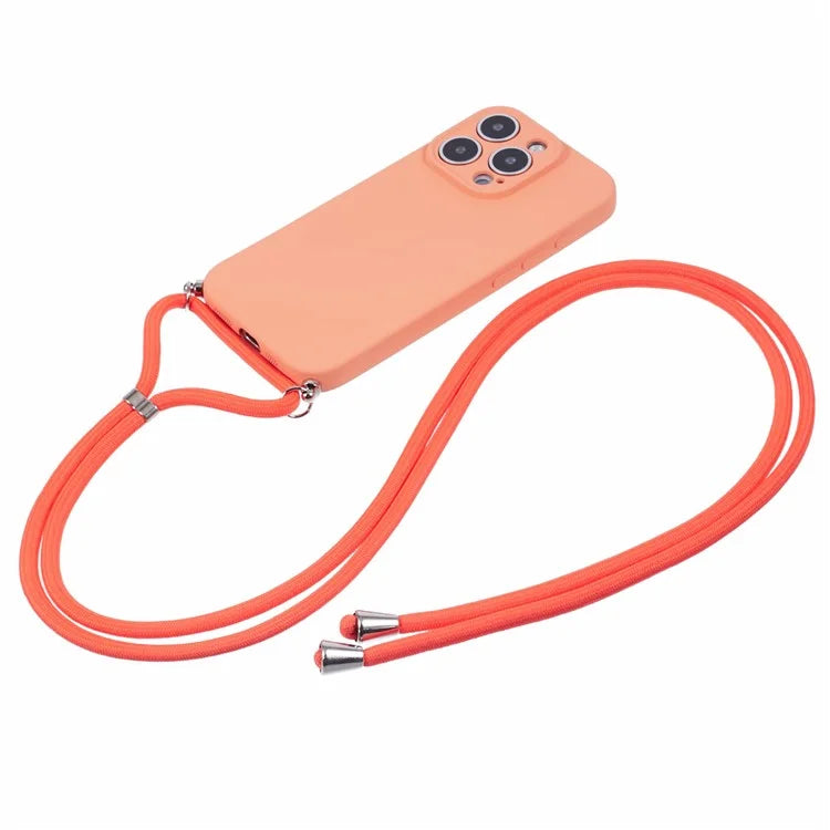 For iPhone 16 Pro Max Case Fiber Lining TPU Shockproof Phone Cover with Crossbody Lanyard