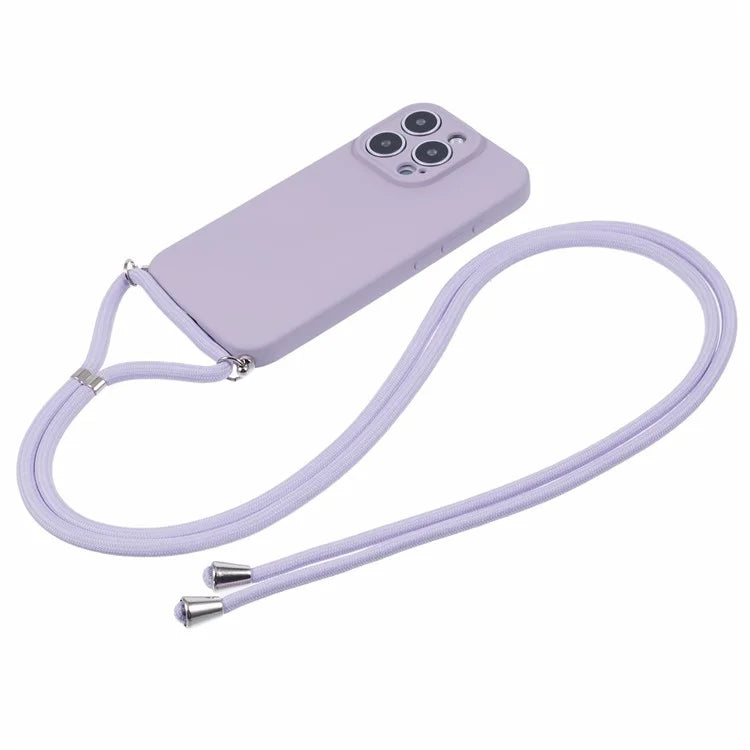 For iPhone 16 Pro Max Case Fiber Lining TPU Shockproof Phone Cover with Crossbody Lanyard