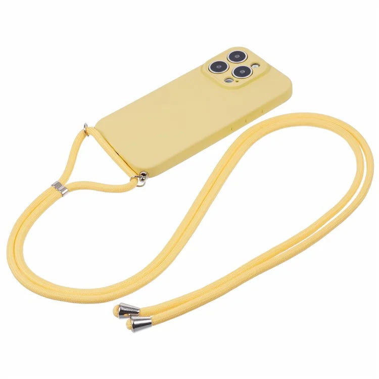 For iPhone 16 Pro Max Case Fiber Lining TPU Shockproof Phone Cover with Crossbody Lanyard