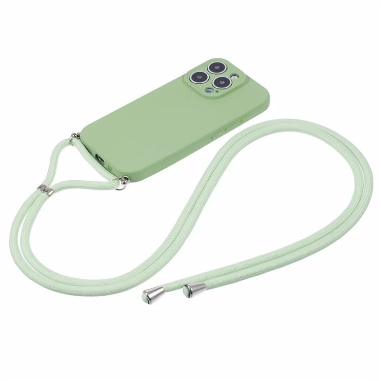 For iPhone 16 Pro Max Case Fiber Lining TPU Shockproof Phone Cover with Crossbody Lanyard