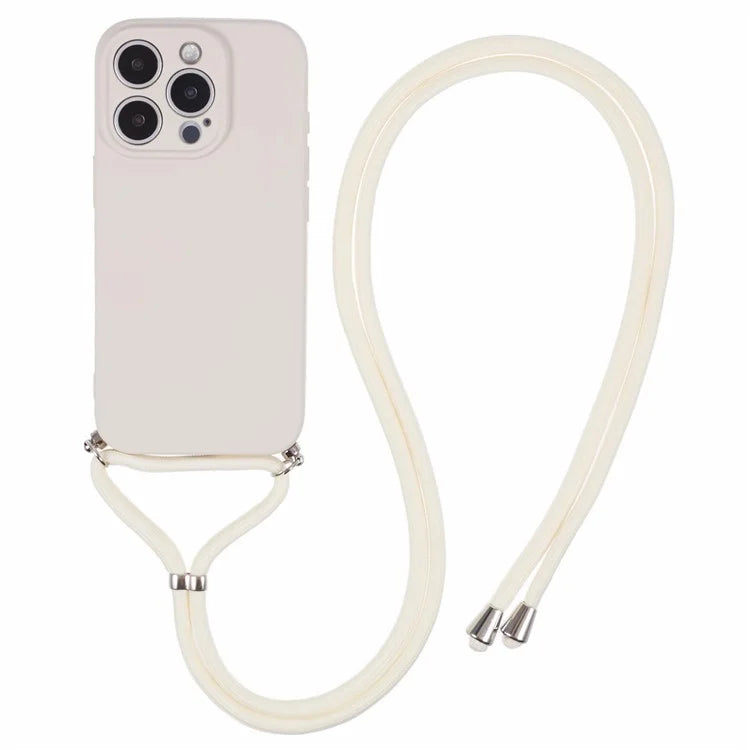 For iPhone 16 Pro Max Case Fiber Lining TPU Shockproof Phone Cover with Crossbody Lanyard