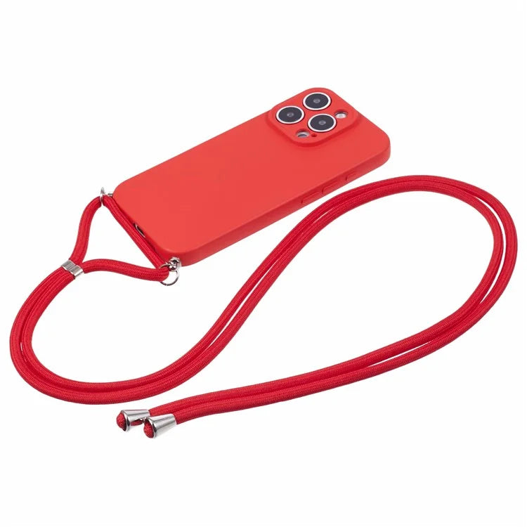 For iPhone 16 Pro Max Case Fiber Lining TPU Shockproof Phone Cover with Crossbody Lanyard