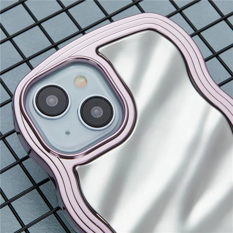 WT Series For iPhone 15 Case Electroplating Back TPU Phone Cover Cute Curly Wave Edge